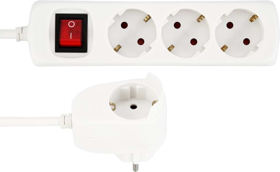 REV Steckdosenleiste PowerSplit - 4-Fach (3+1), Schalter, 3500W, 2m, weiß