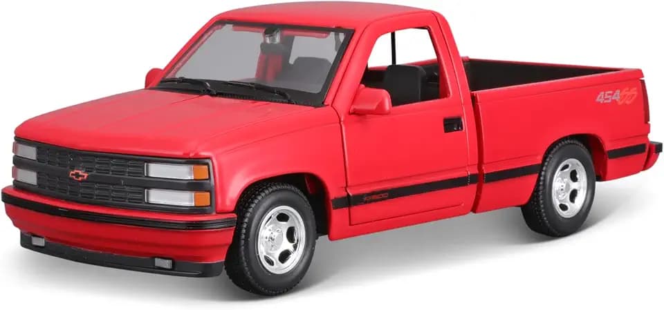 Maisto Chevrolet 454 SS Pick-Up (1993): Modellauto im Maßstab 1:24, Türen beweglich, rot (532901R)
