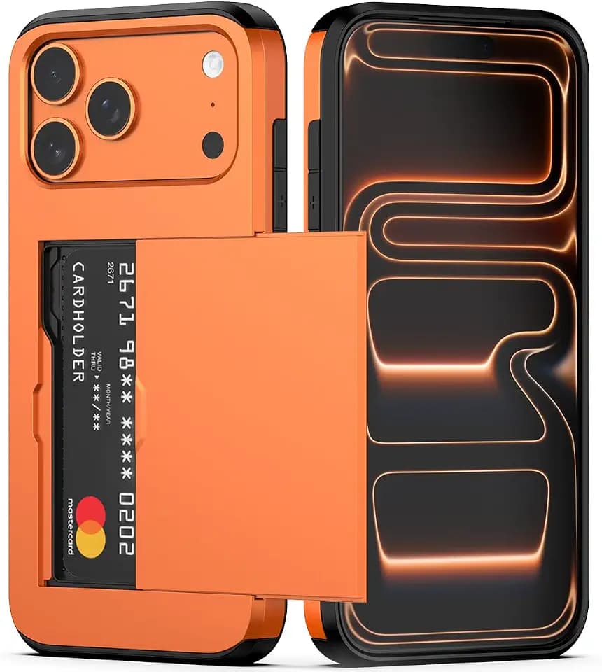 Nvollnoe for iPhone 17 Pro Max Case with Card Holder Orange
