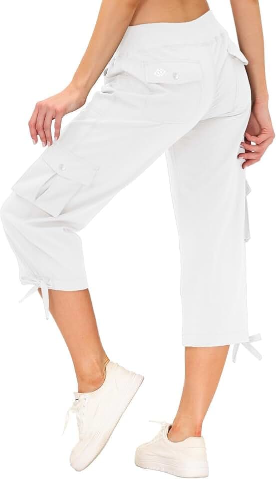 MoFiz Women's Cargo Capris Lightweight Travel Hiking Pants with 6 Pockets