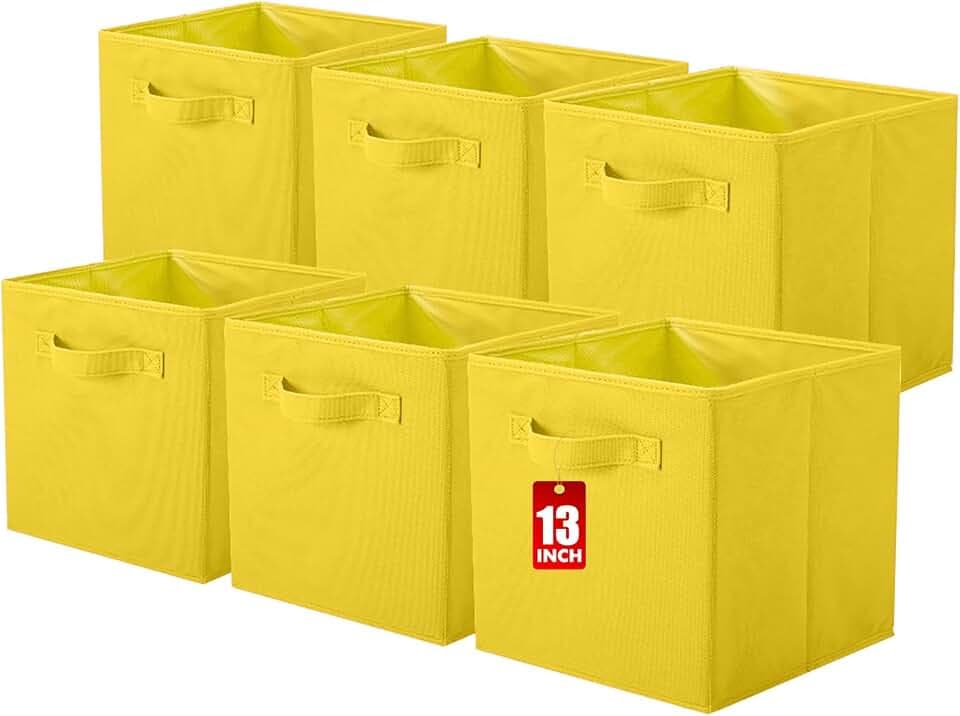 powerking Aufbewahrungsbox Organizer aus Stoff, 6 Stück faltbar Aufbewahrungswürfel Aufbewahrung Box in Würfelform, 33 x 33 x 33 cm, Gelb