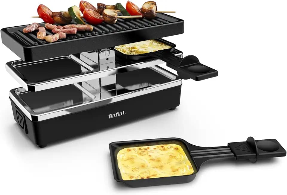 Tefal Raclette-Grill für 2 Personen, modulares Format, integrierte Steckdose zum Anschluss weiterer Geräte, kompakt, Plug & Share YY5249FB, Schwarz