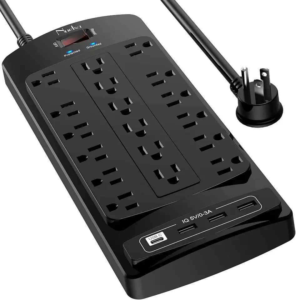 18 Outlets Surge Protector Power Strip - Nuetsa 6 Feet Flat Plug Heavy Duty Extension Cord with 18 Widely Outlets and 4 USB Ports, 2100 Joules, Black, ETL Listed