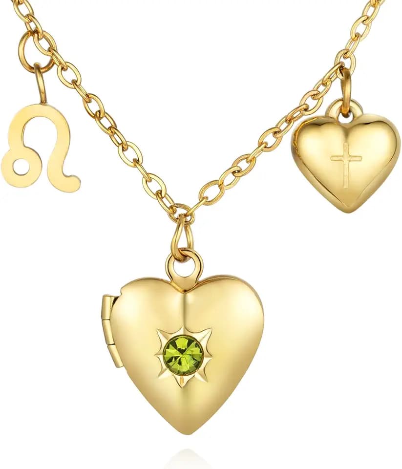 18K Gold Photo Lockets that Hold Picture,Heart Locket Necklace,Zodiac Symbol with Cross Heart Pendant,Locket Necklace for Women,Chain 20 Inch,Perfect Christmas Thanksgiving Gift for Her
