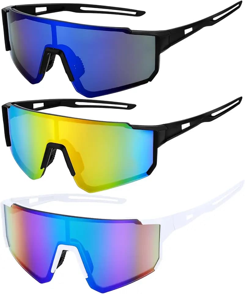 3 Stück Fahrradbrille für Herren Damen Sport Sonnenbrille Radfahrer Brille UV 400 Schutz , Radbrille mit Komfortablem Nasenpad, Fahrradbrille Für Outdooraktivitäten Wie Radfahren Ski Fischen Laufen