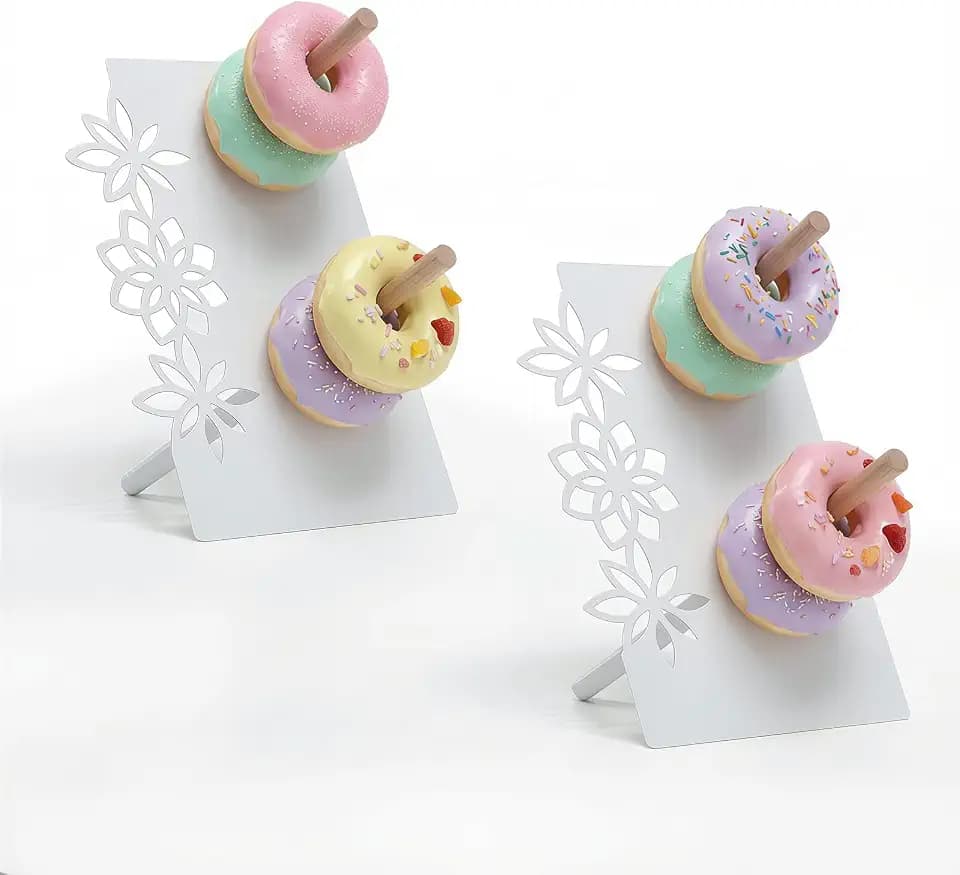 2 Stück Metall Donutständer Donuts Stander,Weiß Dessert Bagels Wand Donut Ständer,Candy Bar Donut Wand,Donut Dekoration für Hochzeit Geburtstag Leckerli Party Dekoration