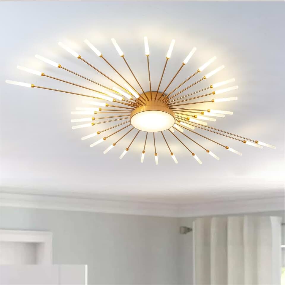 LED Deckenleuchte Wohnzimmer,Wohnzimmerlampe Moderne Minimalistische Deckenlampe Innen Dekorative Deckenbeleuchtung für Wohnzimmer, Schlafzimmer und Büro(42+1 Köpfe, Gold)