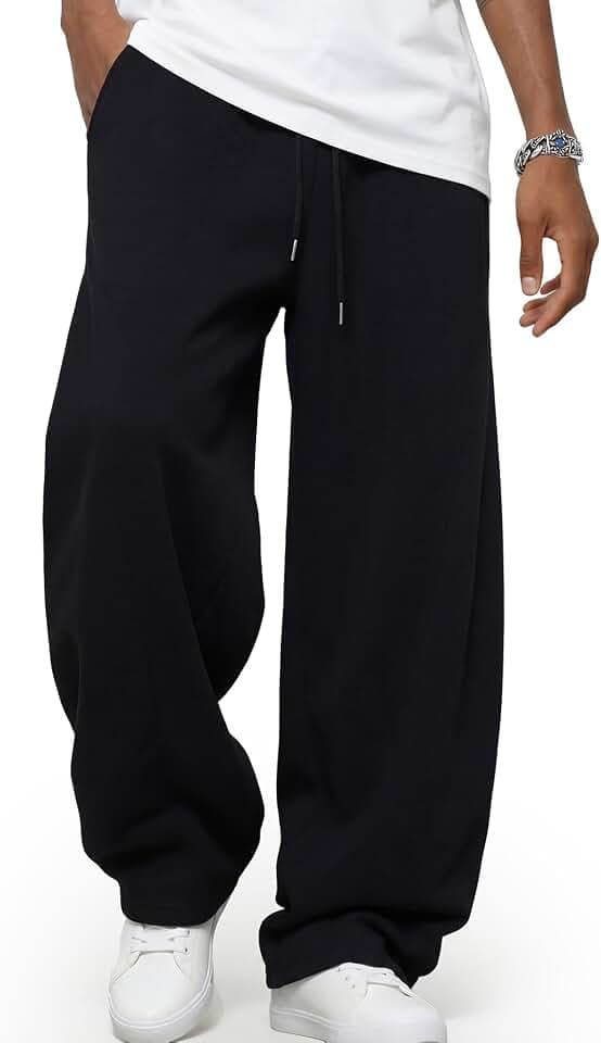 Men's Baggy Sweatpants Fleece Wide Leg Sweat Pants with Pockets Elastic Waist Drawstring Lounge Joggers