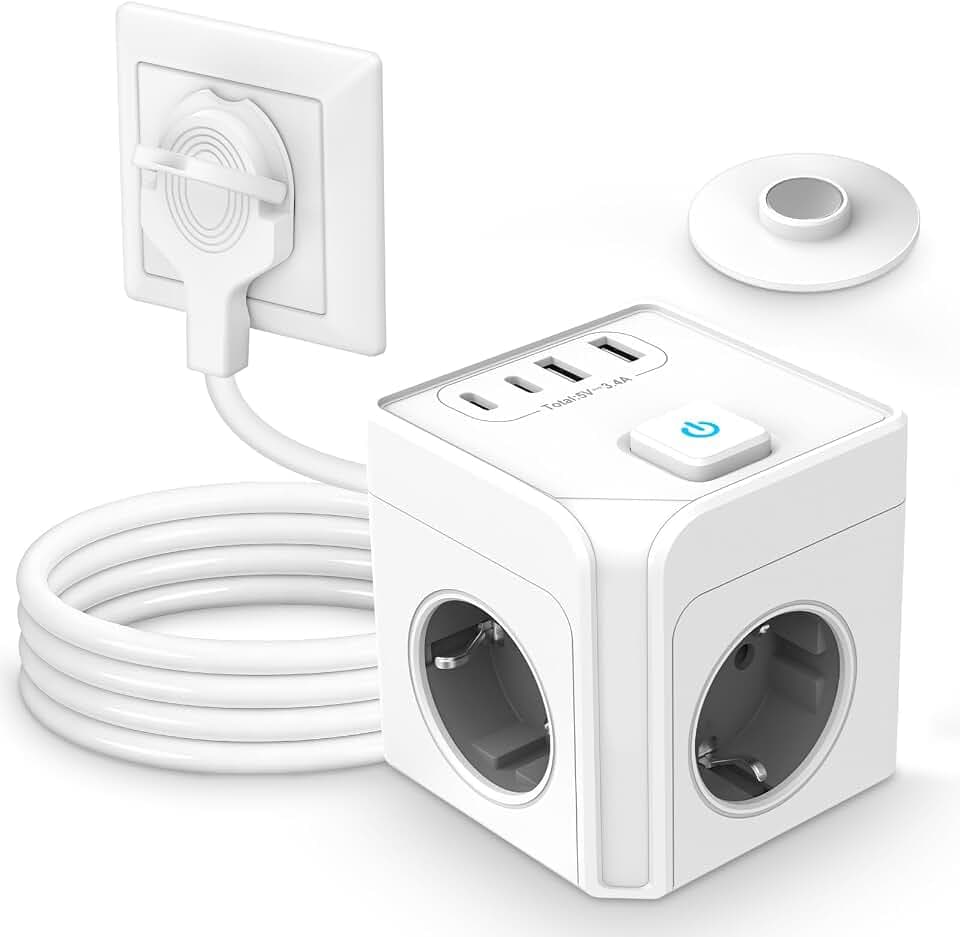 Steckdosenwürfel USB C Steckdosenleiste 3Fach Mehrfachsteckdose Würfel