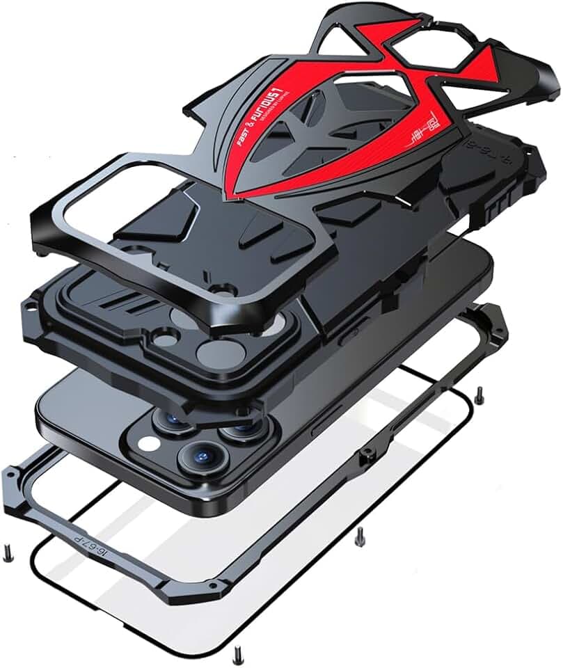 Lunivop for iPhone 16 Pro Max Case Metal Heavy Duty Black Red
