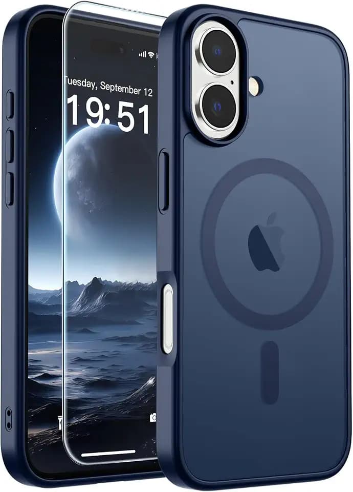 SUPFINE Magnetic for iPhone 17 Case Dark Blue with Screen Protector
