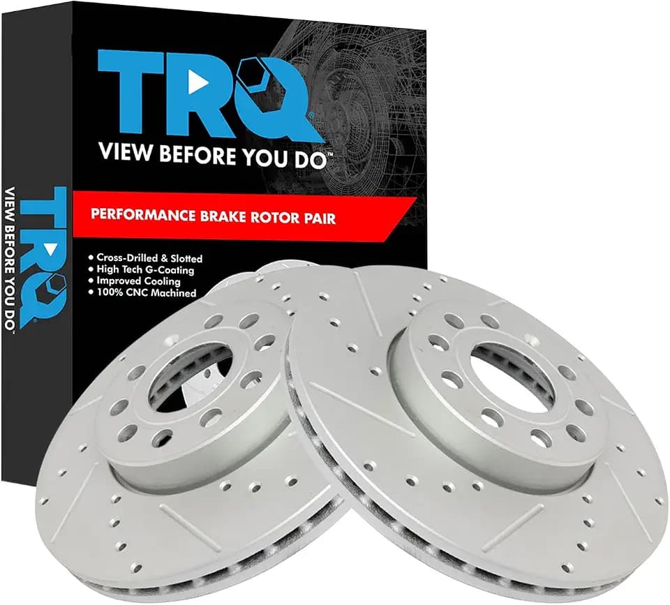 TRQ Performance Front Brake Rotor Set Coated Drilled Slotted