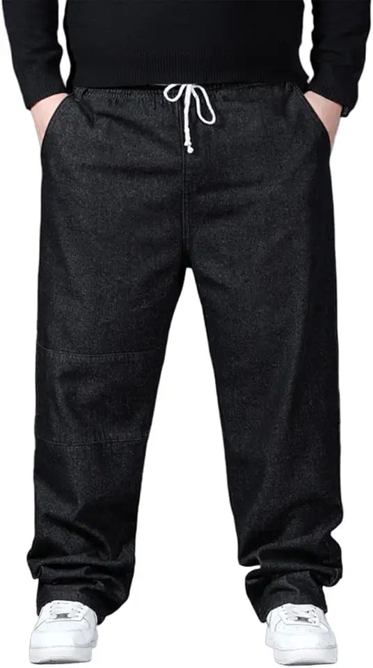 Men's Big and Tall Baggy Jeans Elastic Waisted Denim Joggers Pants