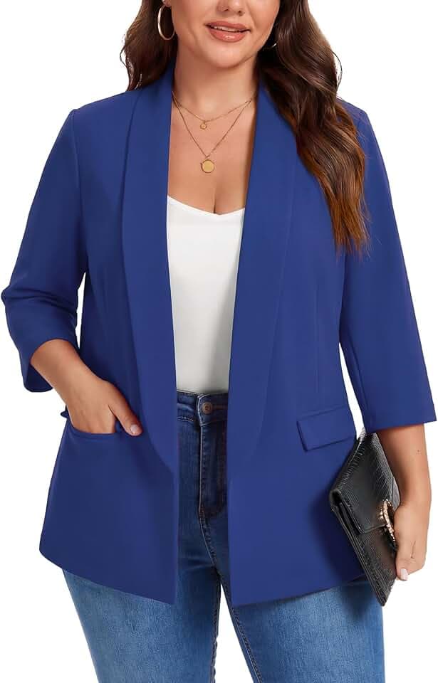 Damen-Blazer, Übergröße, Schal-Revers, 3/4-Ärmel, lässige Arbeitsjacke