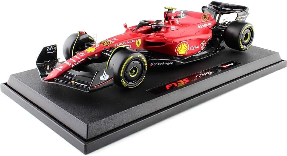 BBURAGO -BBURAGO-1/18 FERRARI-2022 Formel 1 mit Helm #Leclerc-Neuaute FA 2022 Miniaturauto für Kinder, Maßstabsnachbildung, 16811L