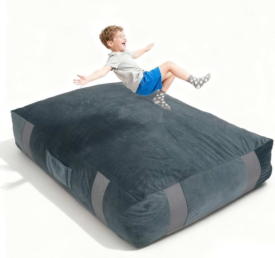Crash Sensory Pad, 5‘x5‘, 4'x3' Pads for Kids Sensory with Extra 5cm EPE Mat for Enhanced Safety, Soft Foam Blocks with Washable Cover, Crash Mat for Autistic Children, Toddlers, Gymnastics & Therapy
