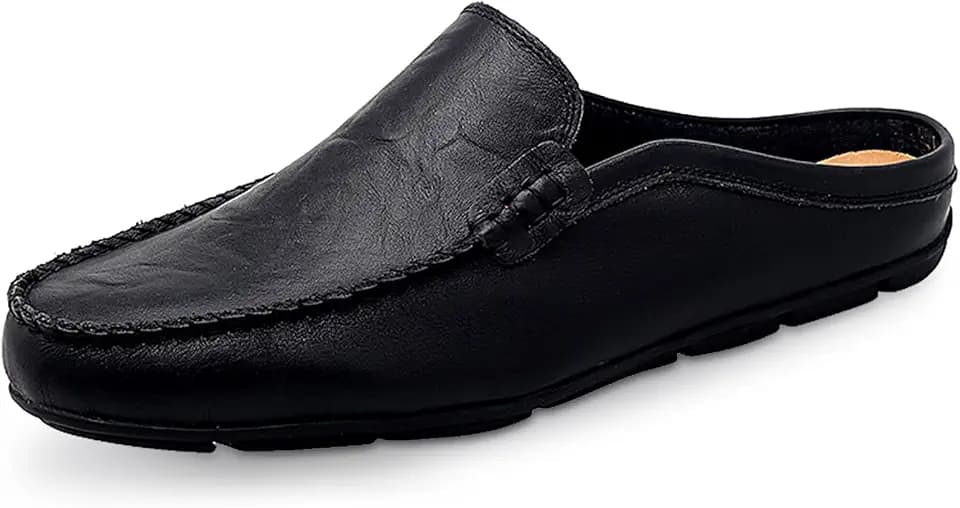 Go Tour Mens Mules Clog Slippers Breathable Punching Leather Slip on Shoes Casual Loafers