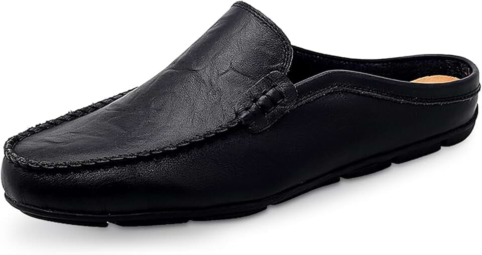 Go Tour Mens Mules Clog Slippers Breathable Punching Leather Slip on Shoes Casual Loafers