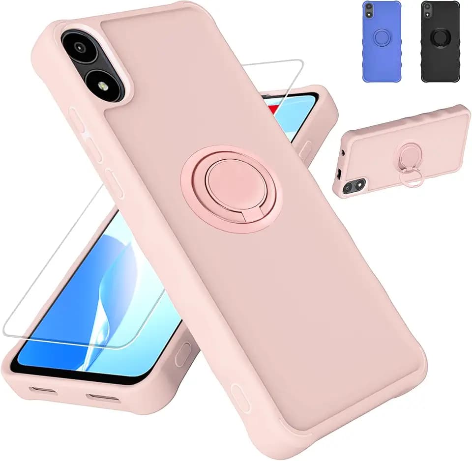 jioeuinly for AriVoice A67L Case Compatible for Foxx FoxxD A67L Phone Case Cover [with Tempered Glass Screen Protector][ 2MM Thickening Super Protection][Ring Support] Pink