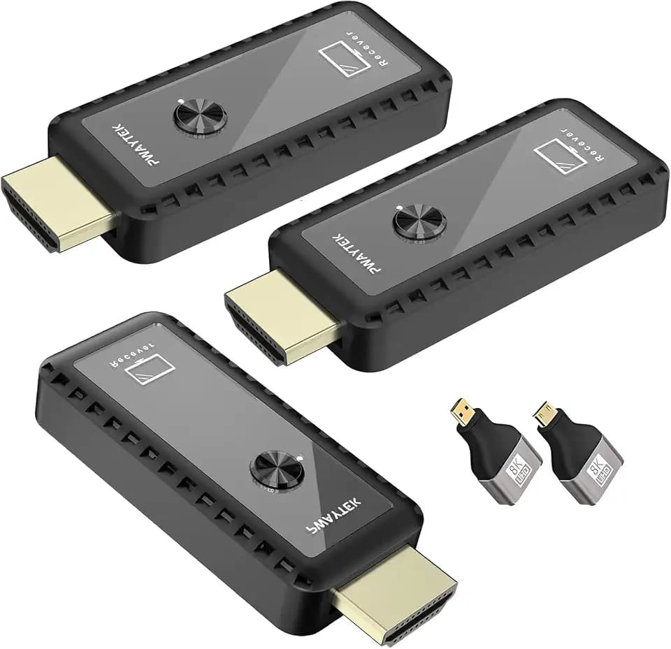 PWAYTEK HDMI Wireless Transmitter and 2 Receivert 4K Decodierung, 1080P Ausgang, 164FT/50M, DualBand 2,4G/5G, für PC/Laptop/HDTV/Projektor, Plug & Play, ohne App