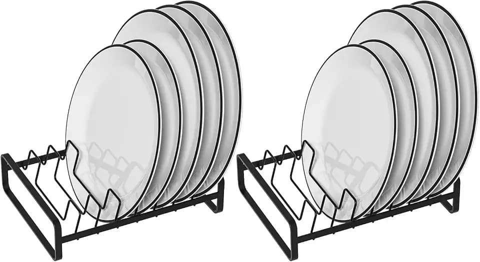 Upright Cabinet Plate Holders Organizers Dish Drying Racks Metal Plate Dish Organizers Racks Stands for Countertop and Cupboard Black