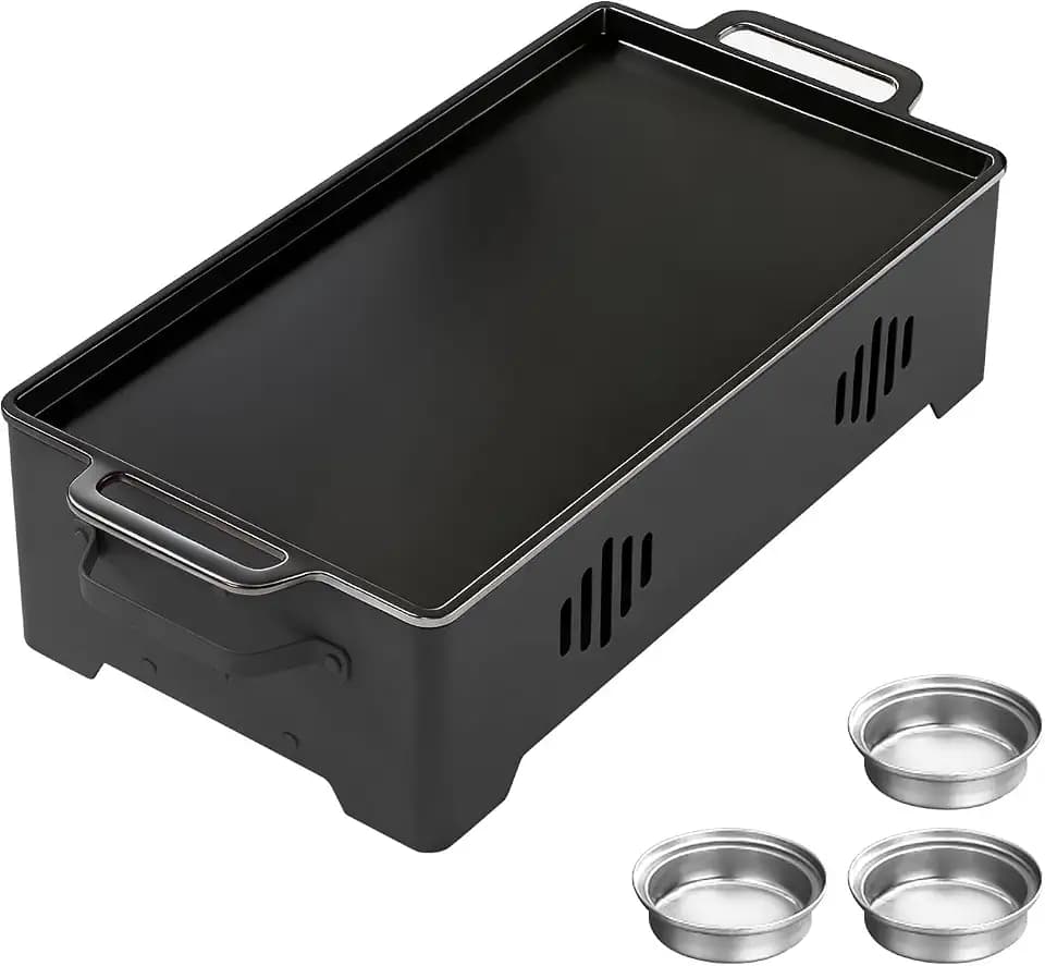 BBQ-Warmhalteplatte Grill-Wärmer, Aluminiumlegierungs-Grill-Heizplatte, Warmhaltebehälter für Fleisch & Beilagen mit Grillzubehör (Schwarz)