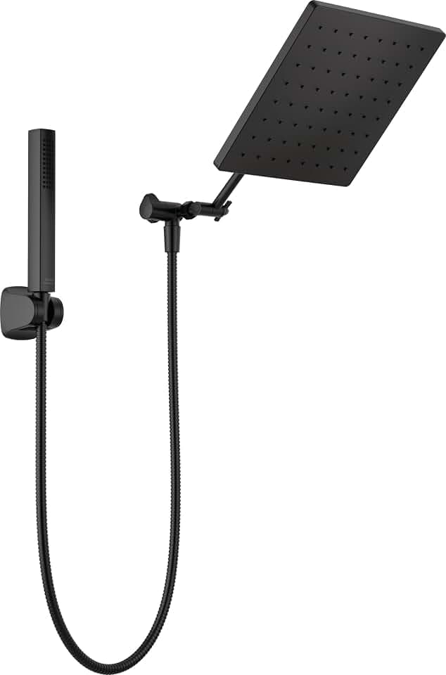 Delta Matte Black Rain Shower Head and Handheld Combo, 10-inch Square Shower Head Rainfall, Overhead Rain Showerhead, Matte Black 75527-BL