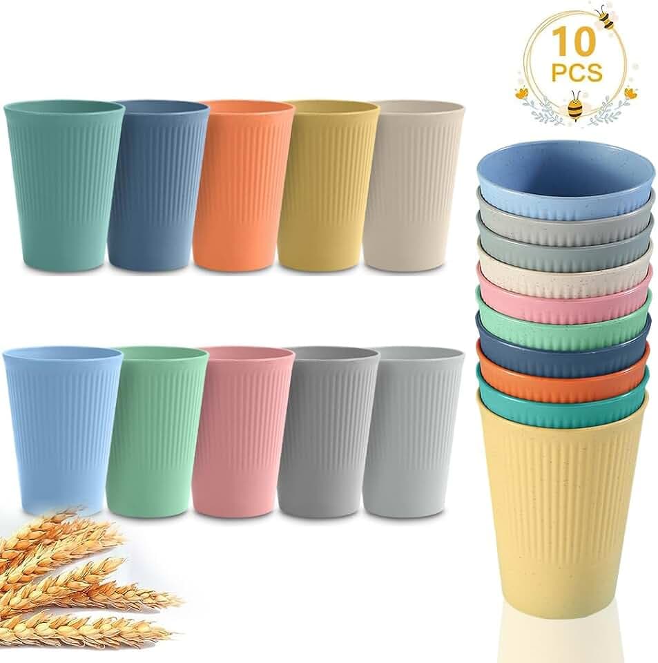 10Stück Tassen Becher Set aus PP, Unzerbrechlich Wiederverwendbare Trinkbecher - Kaffee, Tee Milch, BBQs, Picknicks & Strand, BPA-Frei, Multifunktionale, ​Mikrowellen- & Spülmaschinenfest （10Farben）