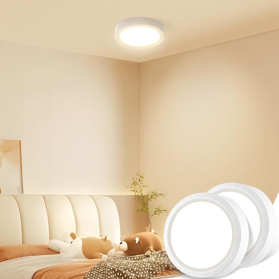 slochi LED Deckenleuchte Flach, 3Farben - 3000K/4000K/6500K, 900LM Ø12CM Klein Deckenlampe, Wasserfest Rund Badlampe Modern LED Lampen für Flur, Abstellraum, Garderobe & Treppenhaus, Weiß 2Stück