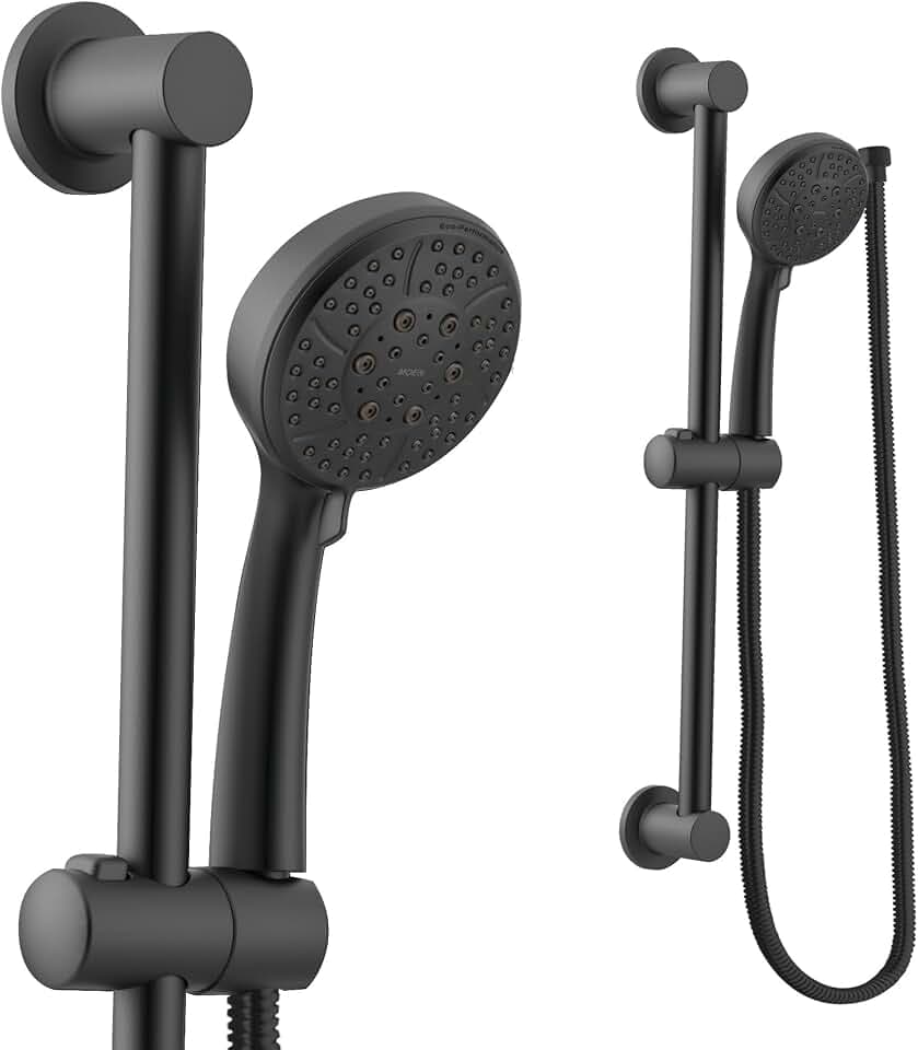 Moen Matte Black Eco-Performance 4-Spray Pattern Detachable Handheld Showerhead with 69-Inch-Long Hose and 30-Inch Slide Bar, 3669EPBL