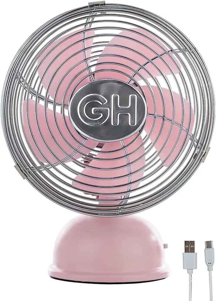 Good Housekeeping 5" All-Metal (92526) USB Desktop Laptop Nightstand Fan with Oscillation (Pink)