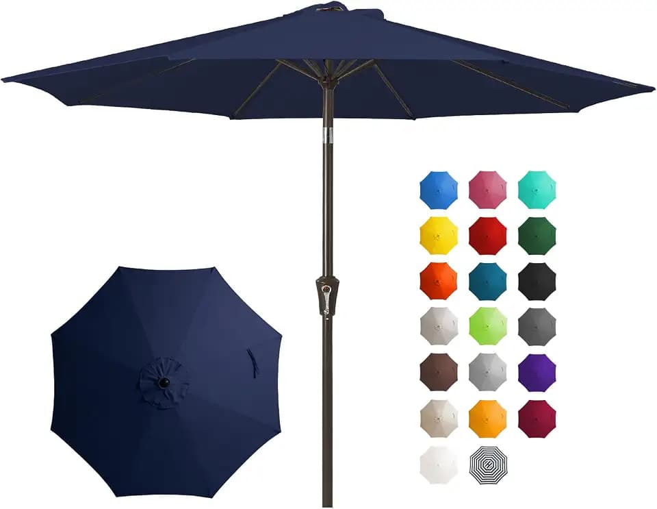 JEAREY 10FT Outdoor Patio Umbrella, Market Umbrella, Navy