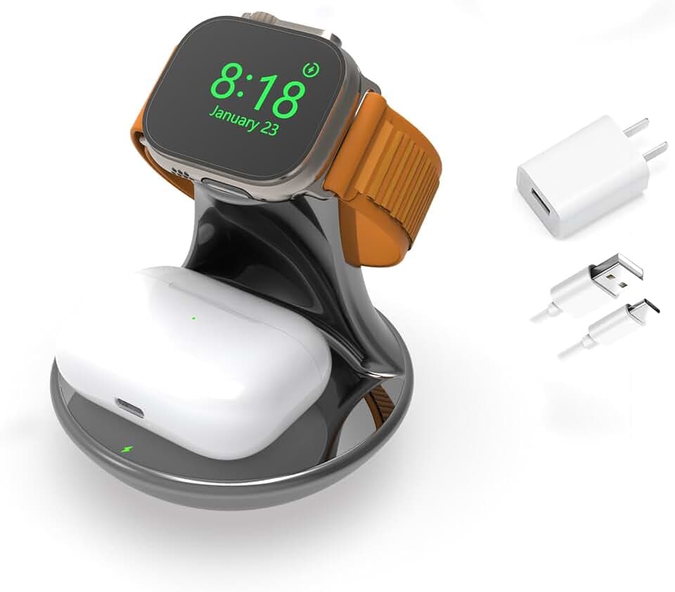 iMorde for Apple Watch Charger,for iWatch Charger Stand,for Airpods 4/3/2/Pro,2 in 1 Wireless Fast Watch Stand Charging Compatible with iWatch 10/9/8/7/6/5/4/SE, Holder Charging Dock Cable(Gray)