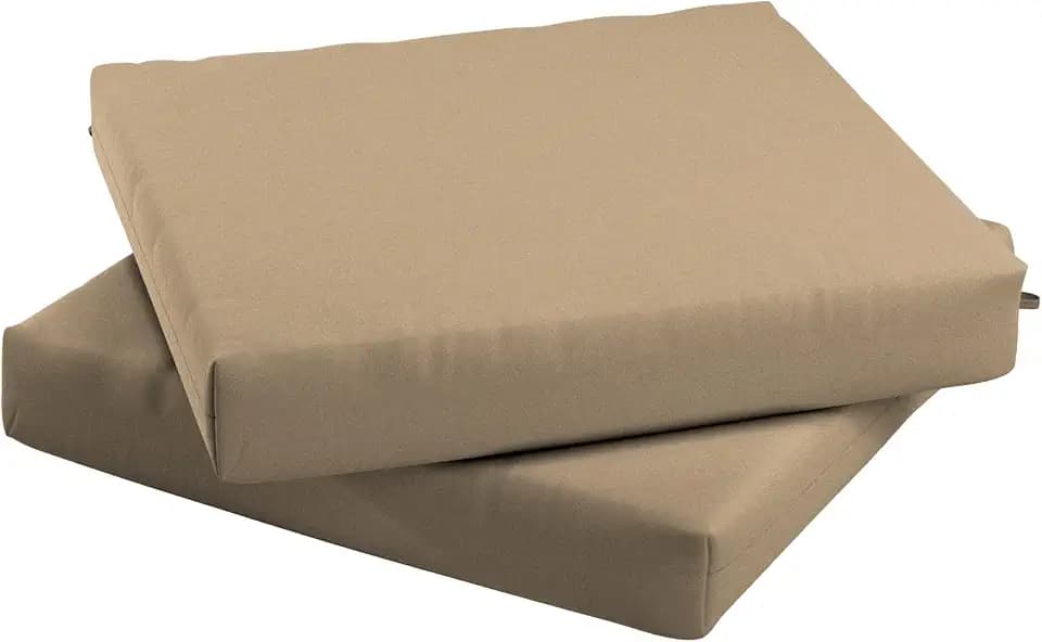 California Umbrella Outdoor Replacement Patio Chair Pad Set of 2, 18 x 18 Inch, Premium Outdoor Memory Foam, Fade Resistant Solstice Olefin Fabric, Fabric Ties, Beige