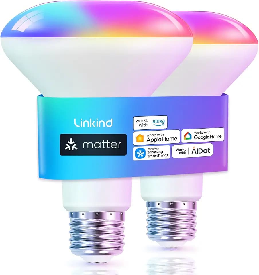 Linkind Matter BR30 Smart Light Bulb, Alexa/Apple/Google Home, 2 Pack