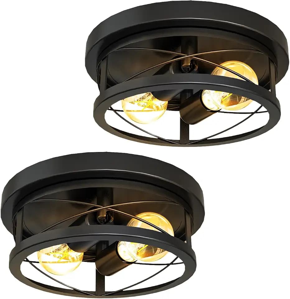 Sunco 2 Pack Farmhouse 2-Light Flush Mount Ceiling Fixtures, 11" Diameter