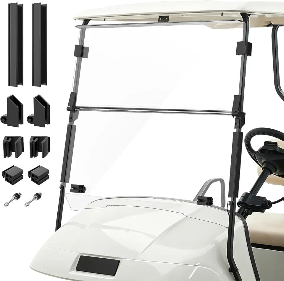 EZGO Golf Cart Windshield, EZGO TXT Windshield Fit for 1995-2013 EZGO TXT & PDS & DCS, UV and Impact Resistant, Foldable Clear EZGO Windshield Replacement with All Clips