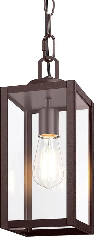 BesLowe Outdoor Pendant Light, Modern Hanging Lantern for Porch, Brown