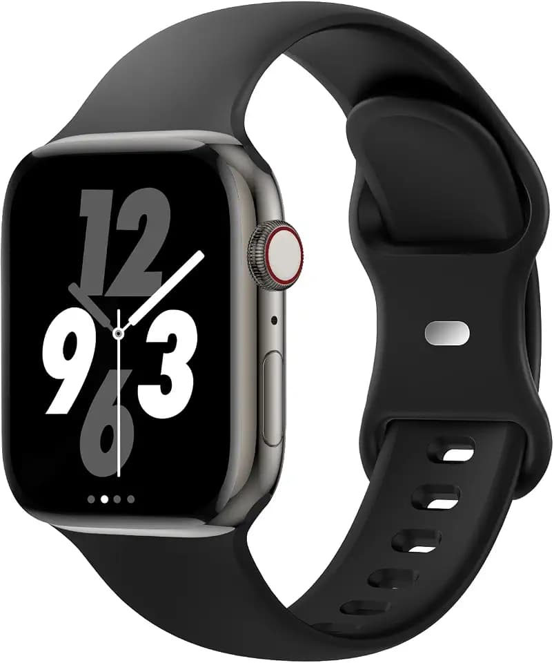 Sport Band Compatible with Apple Watch 38mm 40mm 41mm 42mm 44mm 45mm 46mm 49mm, Replacement Soft Silicone Strap Wristbands for iWatch Series 11/10/9/8/7/6/5/4/3/2/1 Ultra SE Women Men, Black