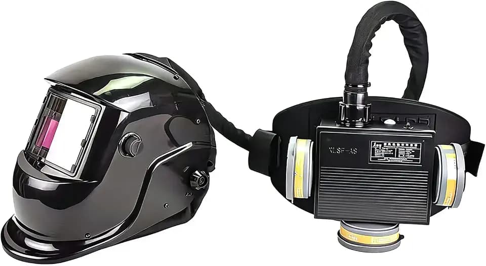 Auto-Darkening Welding Helmet with PAPR Respirator System - Large View Screen Powered Air Purifying Mask with MIG TIG ARC Cooling Fan, Black