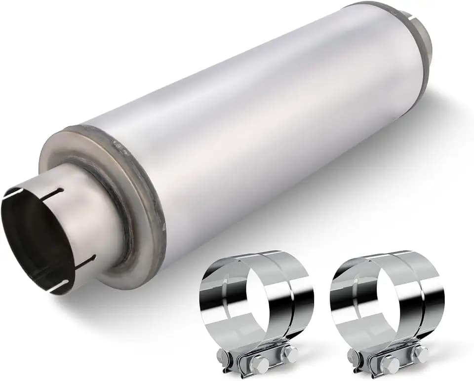 A-KARCK 5" Inlet&Outlet Diesel Exhaust Muffler,8" x 24" Body, 30" Overall Length, Stainless Steel Resonator Muffler with Clamp, Straight Through Design