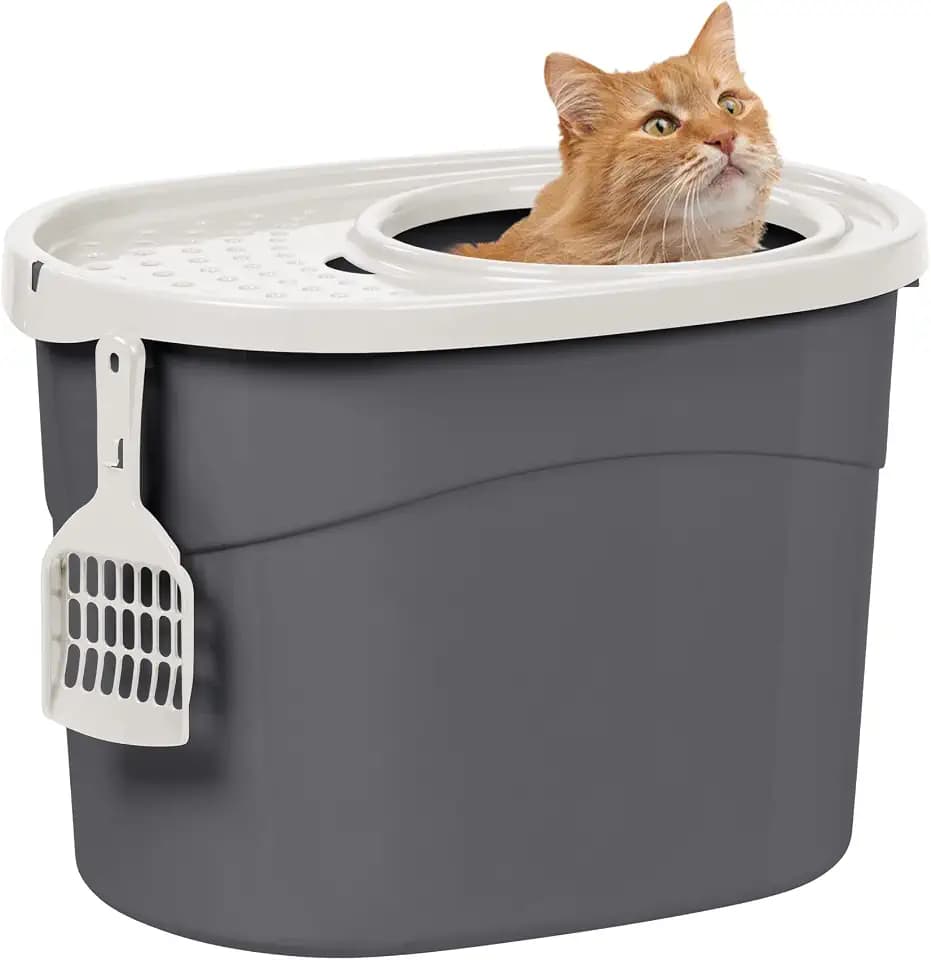 Iris Ohyama Katzenklo mit Schaufel, bis 7 kg, Grau/Weiß, mit Deckel, Katzentoilette, leicht reinigen, Für große Katzen, Kätzchen, geschlossen, XXL Toilette, BPA-frei, Cat Litter Box, TECL-20