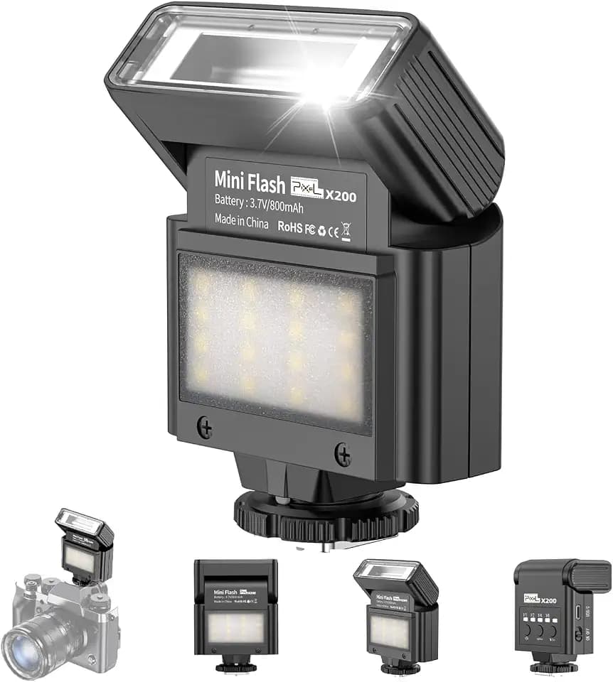 Mini Camera Flash Speedlite, GN10 6000K On-Camera Flash with Video Light, 4 Power Levels, Universal Single Contact Hot Shoe Mount, Compatible with Sony Canon Nikon Fuji Panasonic Pentax Olympus