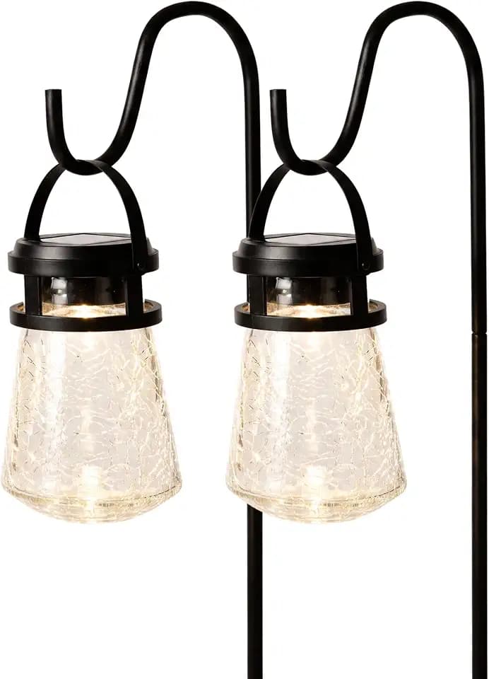 Home Zone Living 2PK Solar Crackle Glass Lanterns Hanging Light