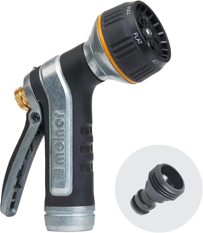 Melnor XT Metal 7-Pattern Hose Nozzle: Rear Trigger, Slip-Resistant Grip
