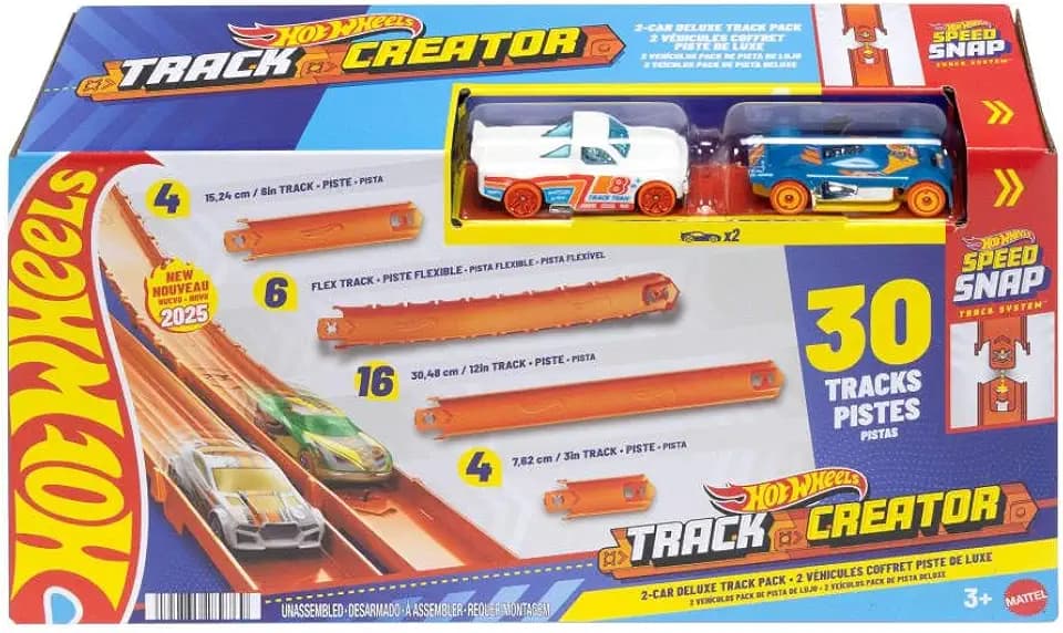 Hot Wheels Track Creator Deluxe Pack & 2 1:64 Scale Toy Cars