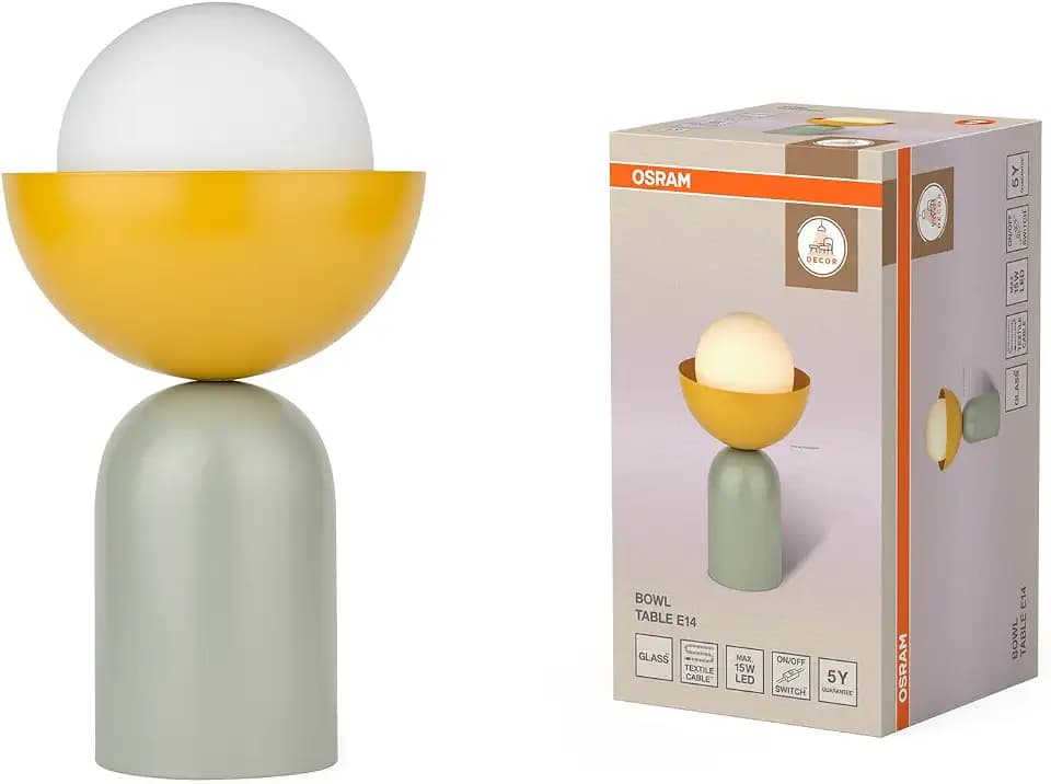 Osram Decor Bowl Tischleuchte E14 Grün/Gelb Glas 200mm | Decor Bowl, Indoor Wall Lighting, Grün|Gelb, 200 mm dia, 1-Pack