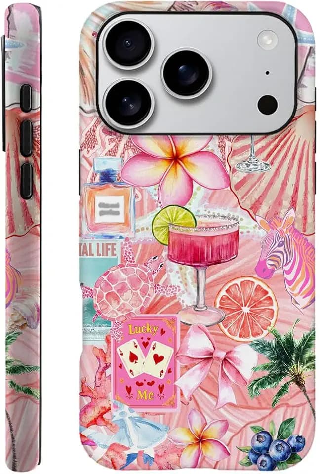 DAIZAG Case Compatible with iPhone 18 Pro/iPhone 17 Pro,Fit Shockproof Cover for Women Girls,European Collage Lily Flower Seashell Pink