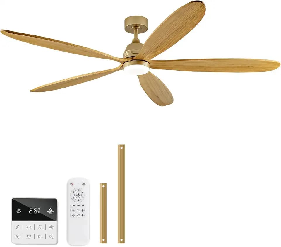 72 Inch Ceiling Fans with Lights and Remote Control, Large Outdoor Ceiling Fan with Light, Dimmable, High CFM, Wall Switch, Quiet 5 Blades Wood Ceiling Fan for Patio Gazebo(Gold