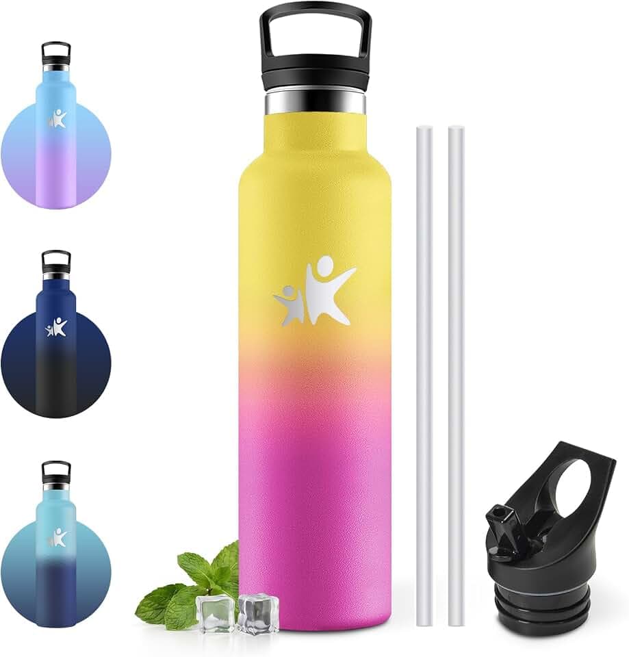 Trinkflasche 750ml, Thermosflasche mit Strohhalm, Auslaufsicher, Kohlensäure Geeignet, BPA-frei, für Reisen, Camping, Sprudel, Büro